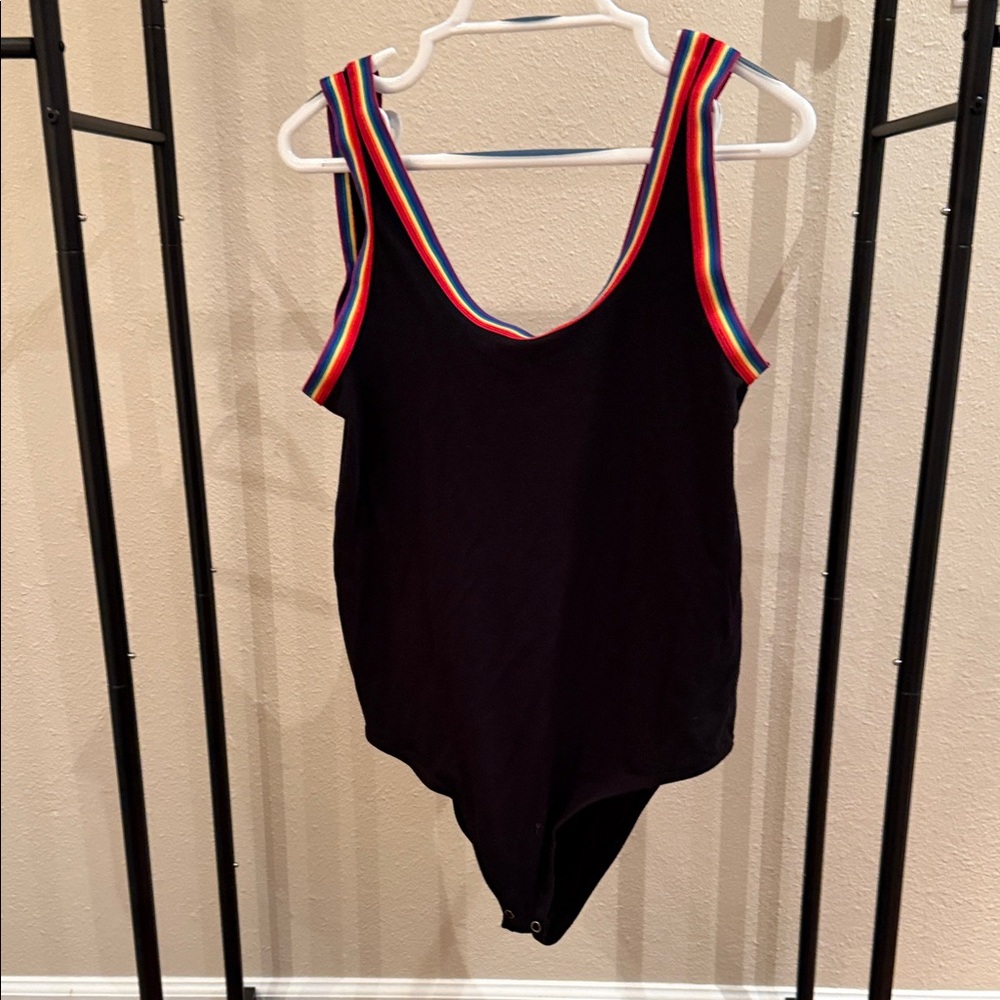 Torrid Black Bodysuit with Multicolor Straps